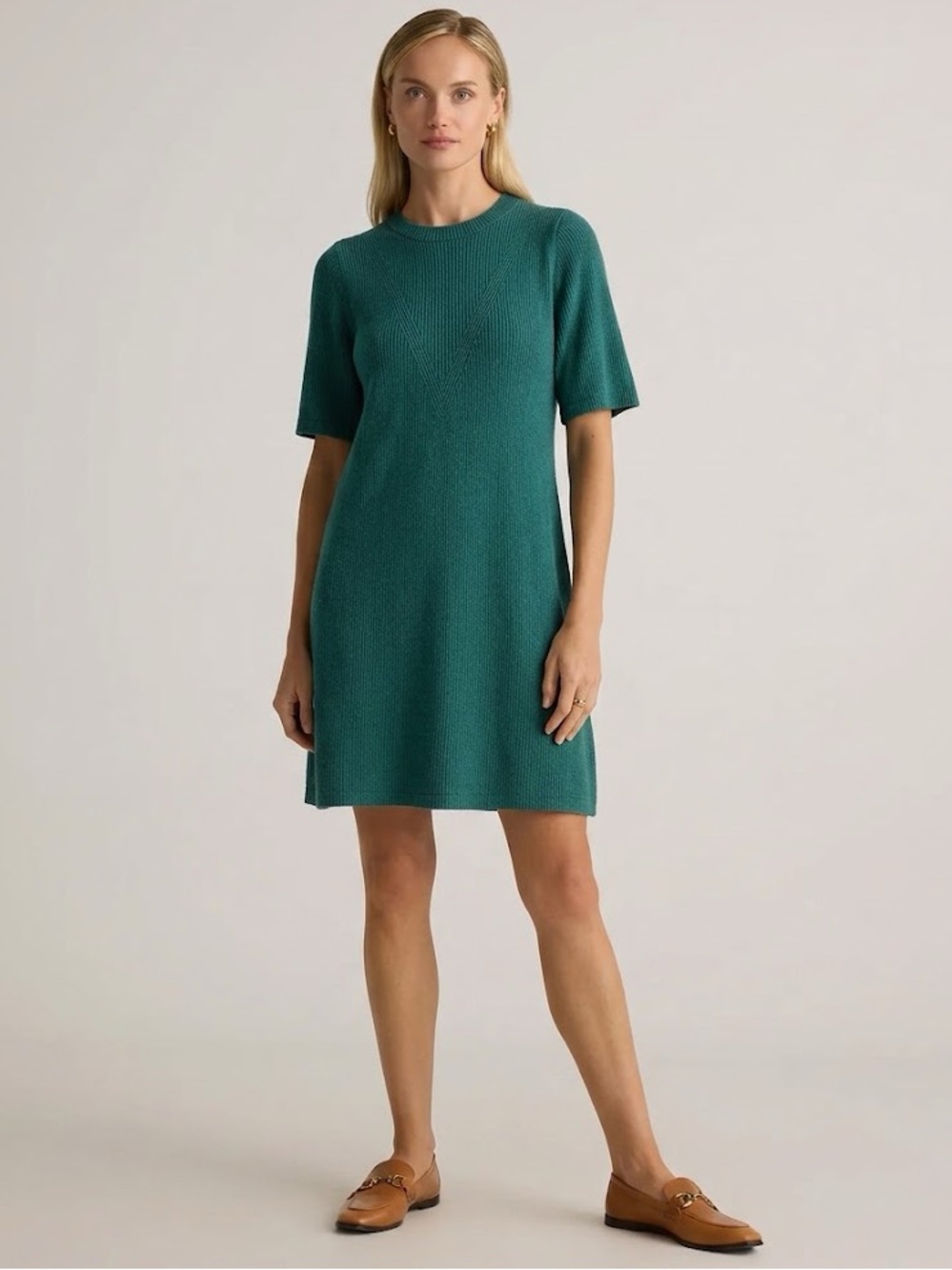 ZARA Short Sleeve Knit A-Line Dress in Emerald Green {Small}